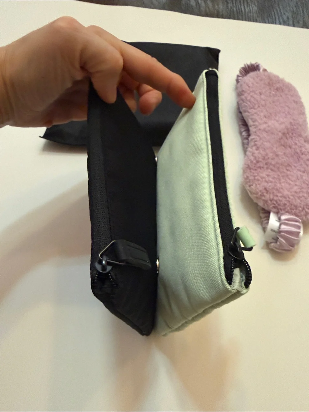 Prada Beauty Black & Light Green Pouches with Pink Plush Sleep Mask